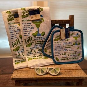 Margarita & Lime Kitchen Towels, Margarita Pot Holders & Lime Decor Bundle Of 6